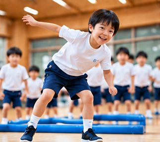 体育館で元気に体を動かす子ども（LEAMOの事例）